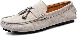Men's Loafers Shoes Round Toe Solid Color with Tassel Suede Vamp Driving Loafers Comfortable Flexible Anti-Slip Wedding Party Slip On(Khaki,8)