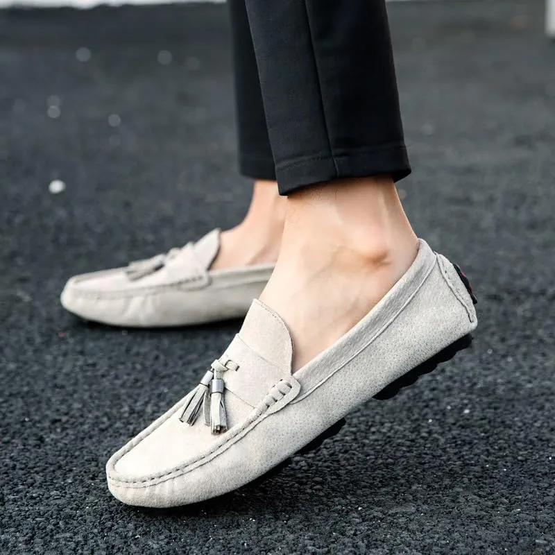 Men's Loafers Shoes Round Toe Solid Color with Tassel Suede Vamp Driving Loafers Comfortable Flexible Anti-Slip Wedding Party Slip On(Khaki,8)
