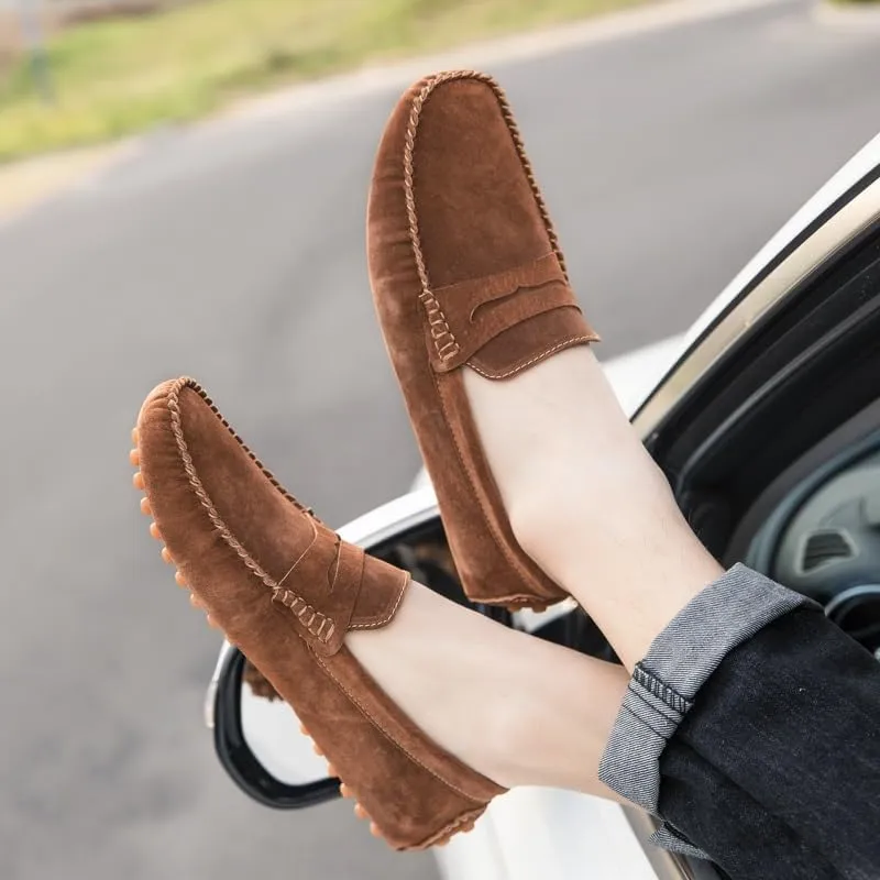 Men's Loafers Shoes Round Toe Suede Penny Driving Loafers Comfortable Flat Heel Lightweight Walking Slip-on