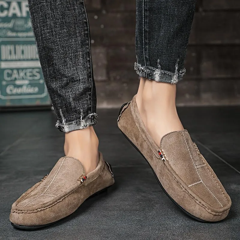 Men's Loafers Shoes Round Toe Suede Vamp Leather Driving Loafers Flexible Lightweight Comfortable Walking Slip-on