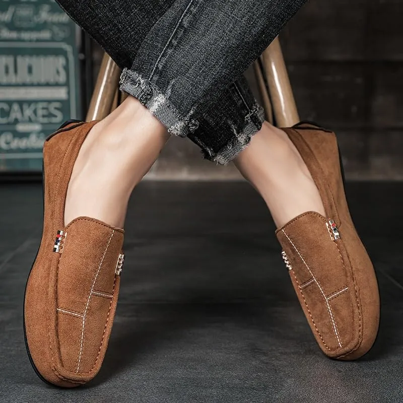 Men's Loafers Shoes Round Toe Suede Vamp Leather Driving Loafers Flexible Lightweight Comfortable Walking Slip-on