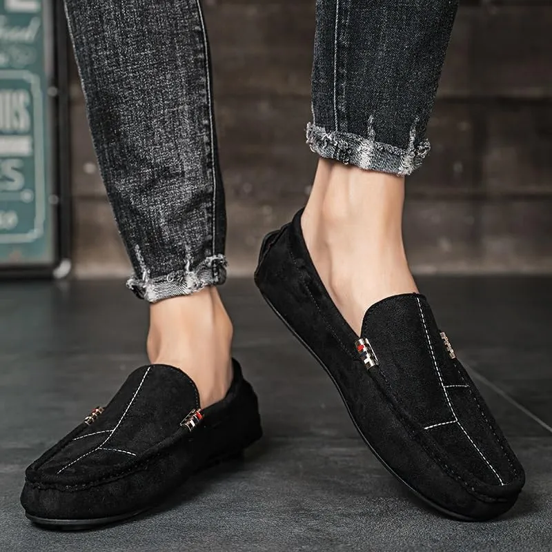 Men's Loafers Shoes Round Toe Suede Vamp Leather Driving Loafers Flexible Lightweight Comfortable Walking Slip-on