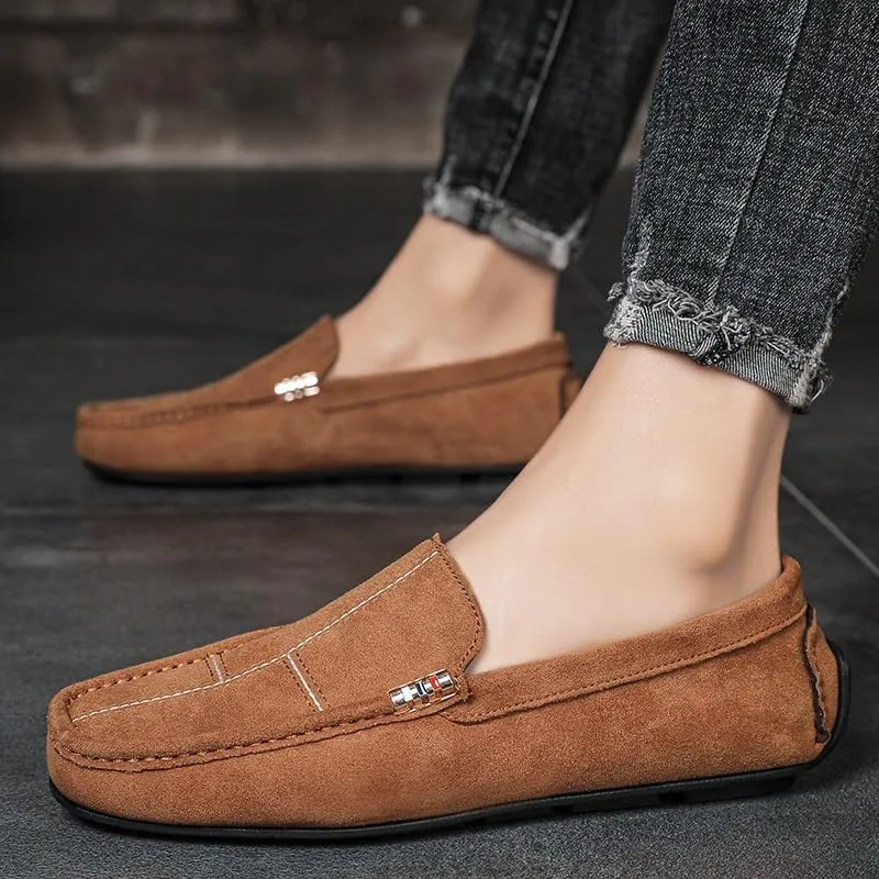 Men's Loafers Shoes Round Toe Suede Vamp Leather Driving Loafers Flexible Lightweight Comfortable Walking Slip-on