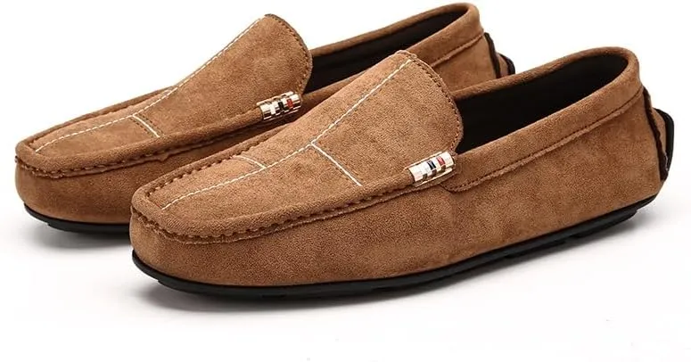 Men's Loafers Shoes Round Toe Suede Vamp Leather Driving Loafers Flexible Lightweight Comfortable Walking Slip-on