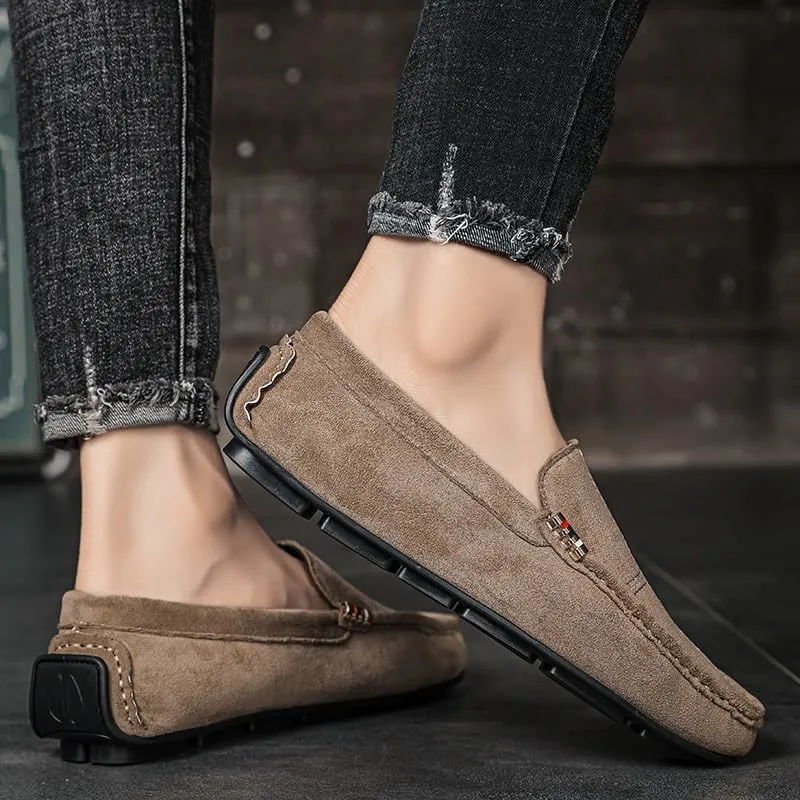 Men's Loafers Shoes Round Toe Suede Vamp Leather Driving Loafers Flexible Lightweight Comfortable Walking Slip-on