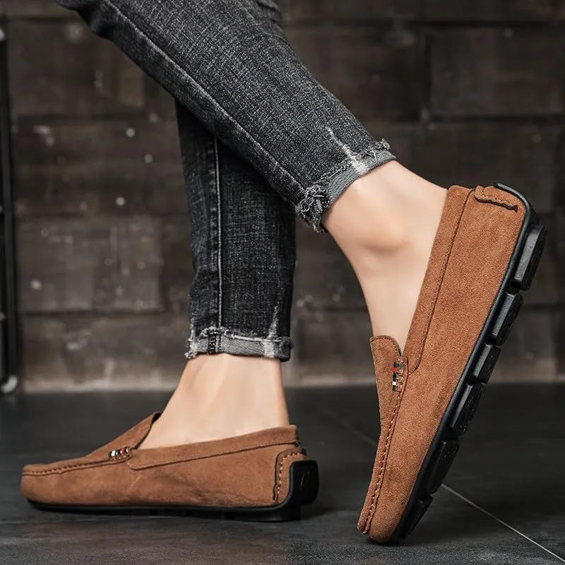 Men's Loafers Shoes Round Toe Suede Vamp Leather Driving Loafers Flexible Lightweight Comfortable Walking Slip-on