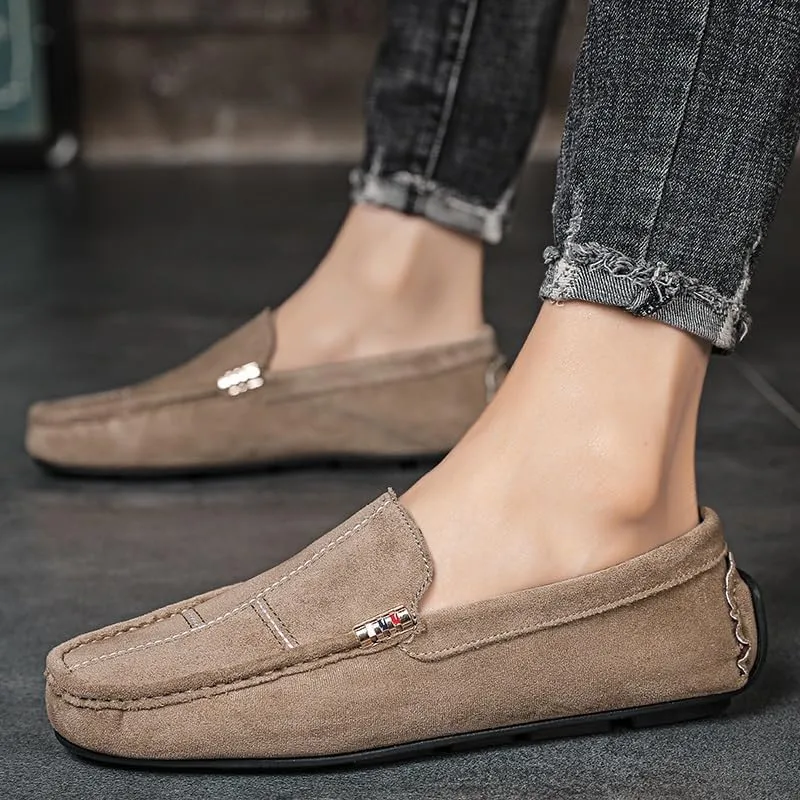 Men's Loafers Shoes Round Toe Suede Vamp Leather Driving Loafers Flexible Lightweight Comfortable Walking Slip-on