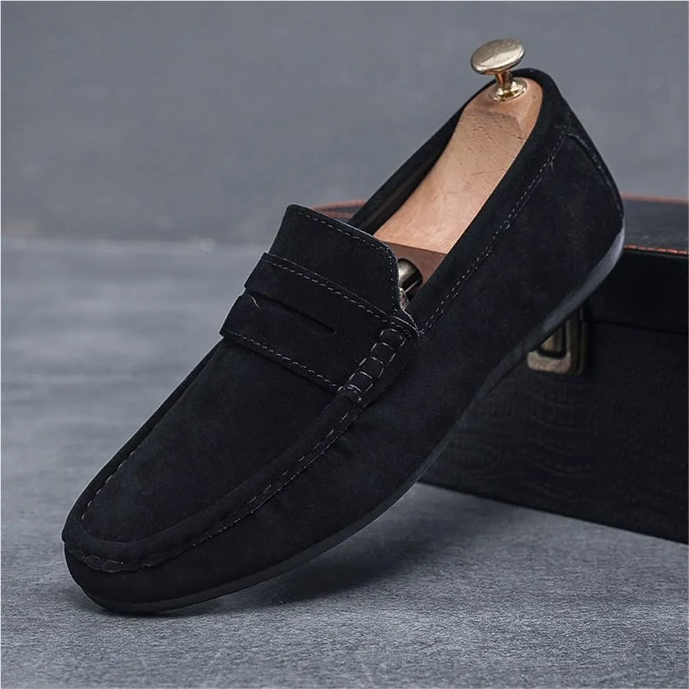 Mens Moccasins Shoe Suede Vamp Casual Uniform Round Toe Solid Color Low Top Outdoor Slip-on