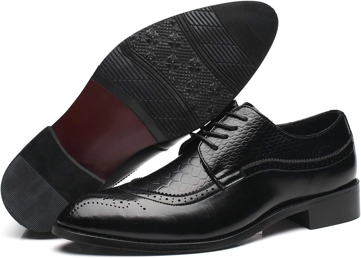 Men's Oxfords Wingtip Formal Leather Prom Dress Wedding Shoes for Men Black Brown Red