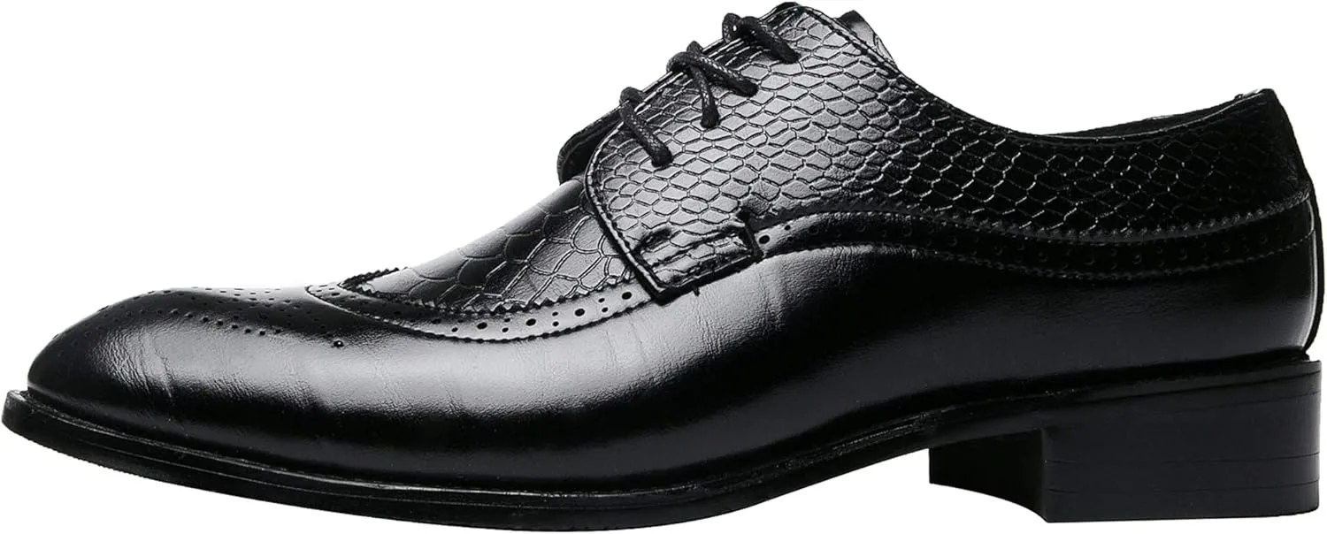 Men's Oxfords Wingtip Formal Leather Prom Dress Wedding Shoes for Men Black Brown Red