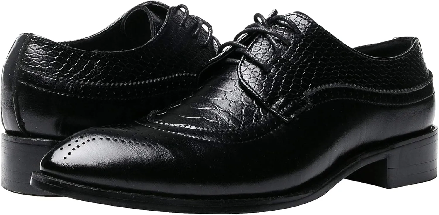 Men's Oxfords Wingtip Formal Leather Prom Dress Wedding Shoes for Men Black Brown Red