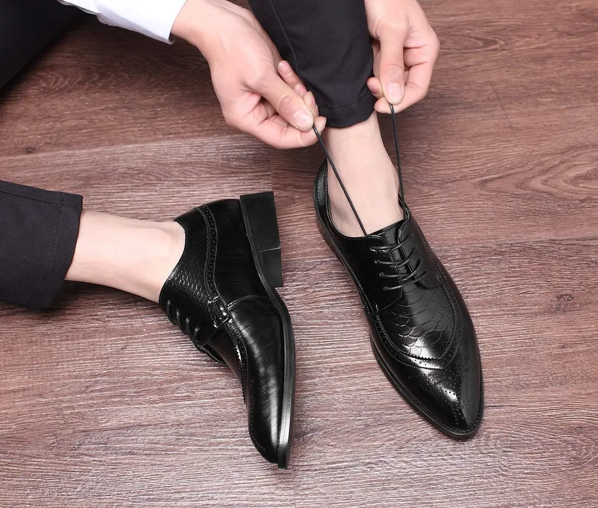 Men's Oxfords Wingtip Formal Leather Prom Dress Wedding Shoes for Men Black Brown Red