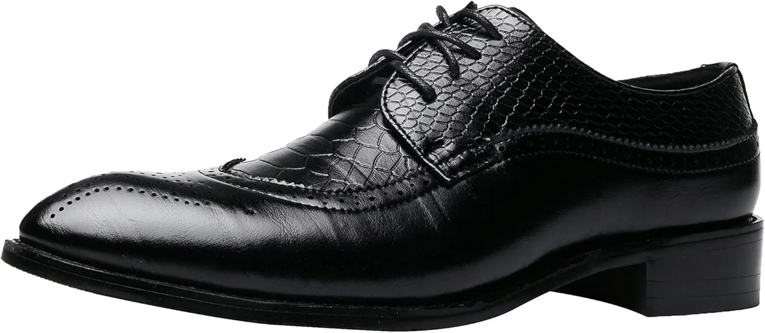 Men's Oxfords Wingtip Formal Leather Prom Dress Wedding Shoes for Men Black Brown Red