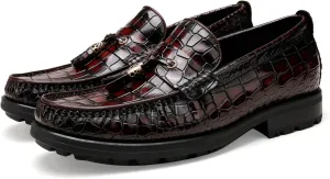 Men's Platform Tassel Loafer, Crocodile Printed Leather Dress Shoes for Mens Business Formal Wedding Porm Party Shoes Casual Slip-On Penny Loafers