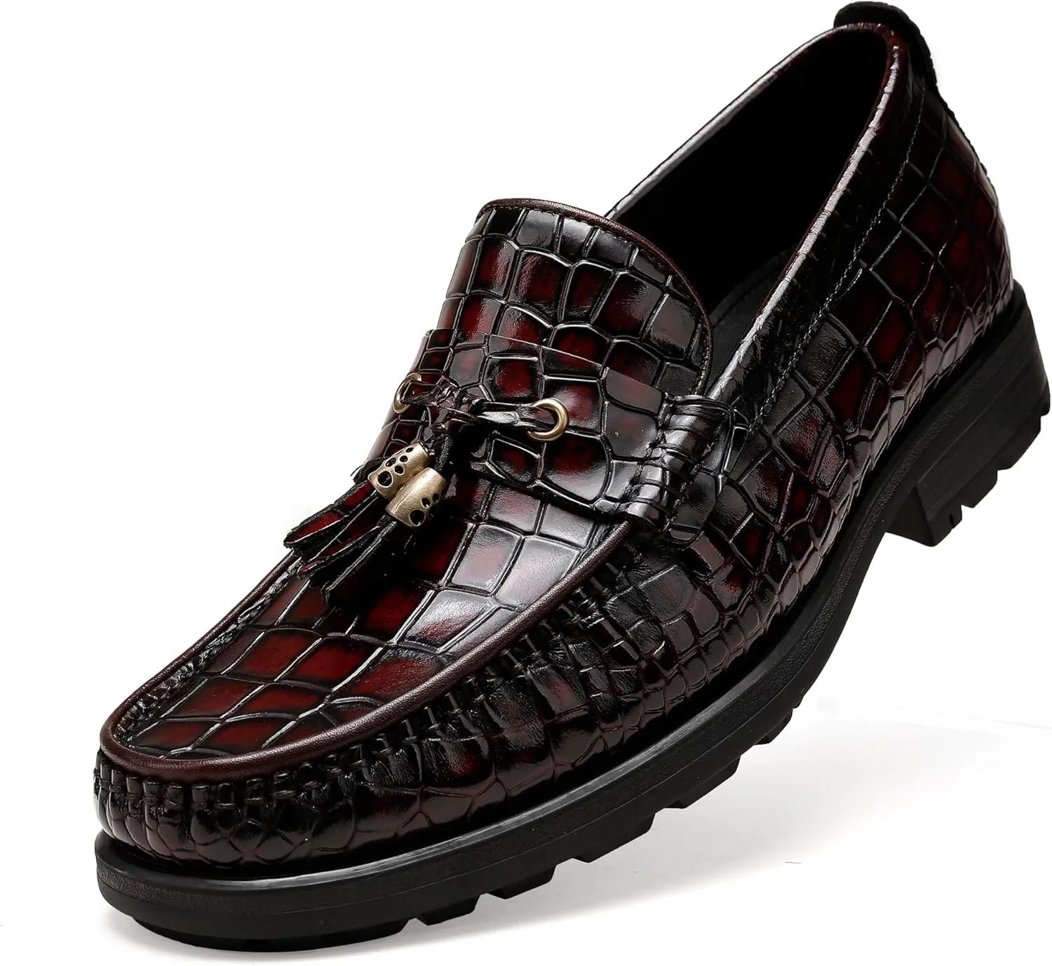 Men's Platform Tassel Loafer, Crocodile Printed Leather Dress Shoes for Mens Business Formal Wedding Porm Party Shoes Casual Slip-On Penny Loafers