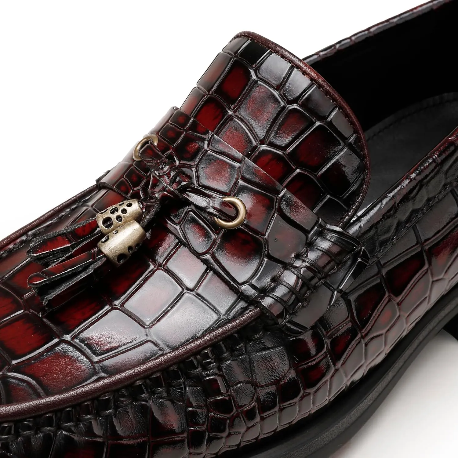 Men's Platform Tassel Loafer, Crocodile Printed Leather Dress Shoes for Mens Business Formal Wedding Porm Party Shoes Casual Slip-On Penny Loafers