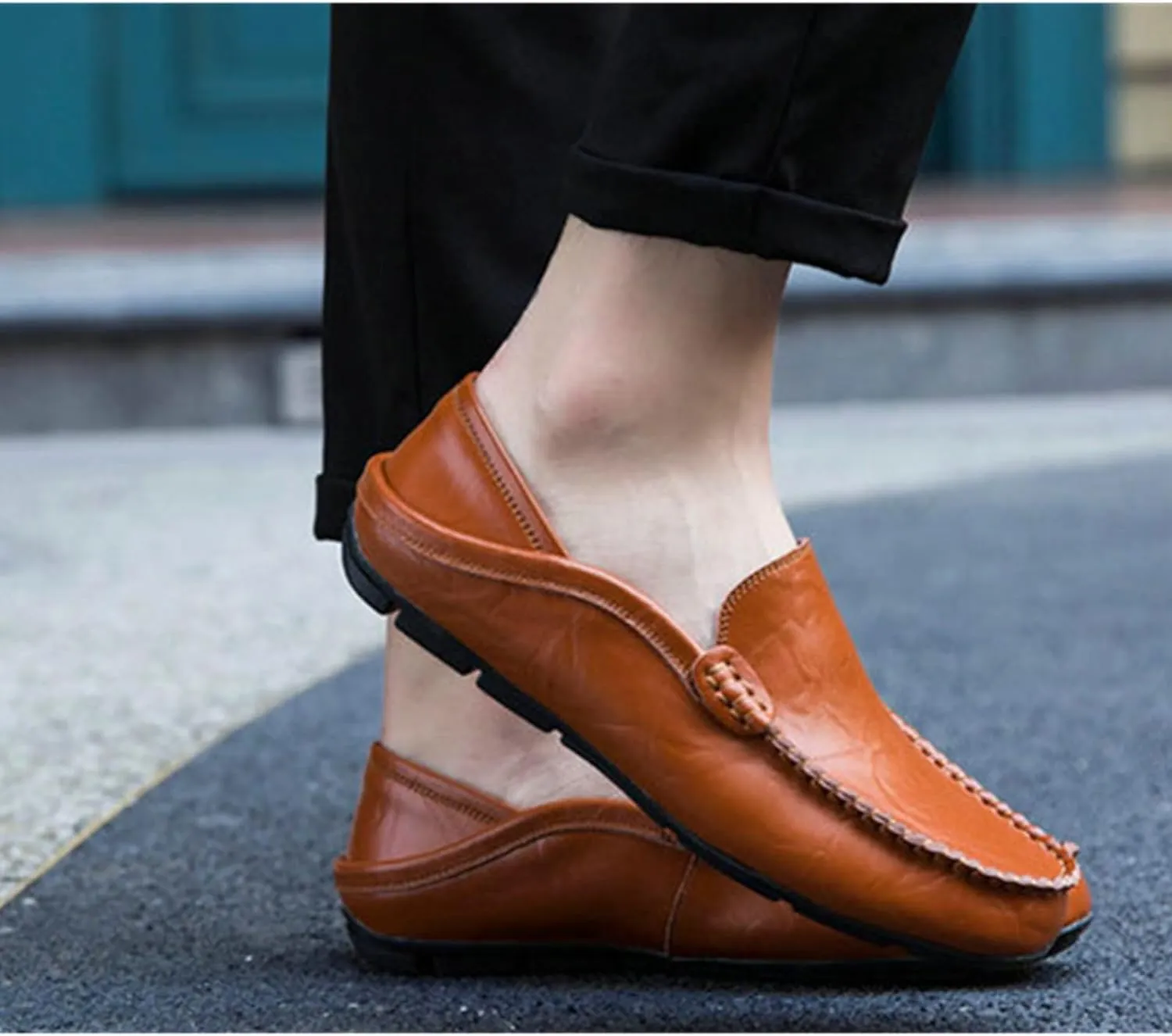 Men's Premium Genuine Leather Casual Slip on Loafers Breathable Driving Shoes Fashion Slipper