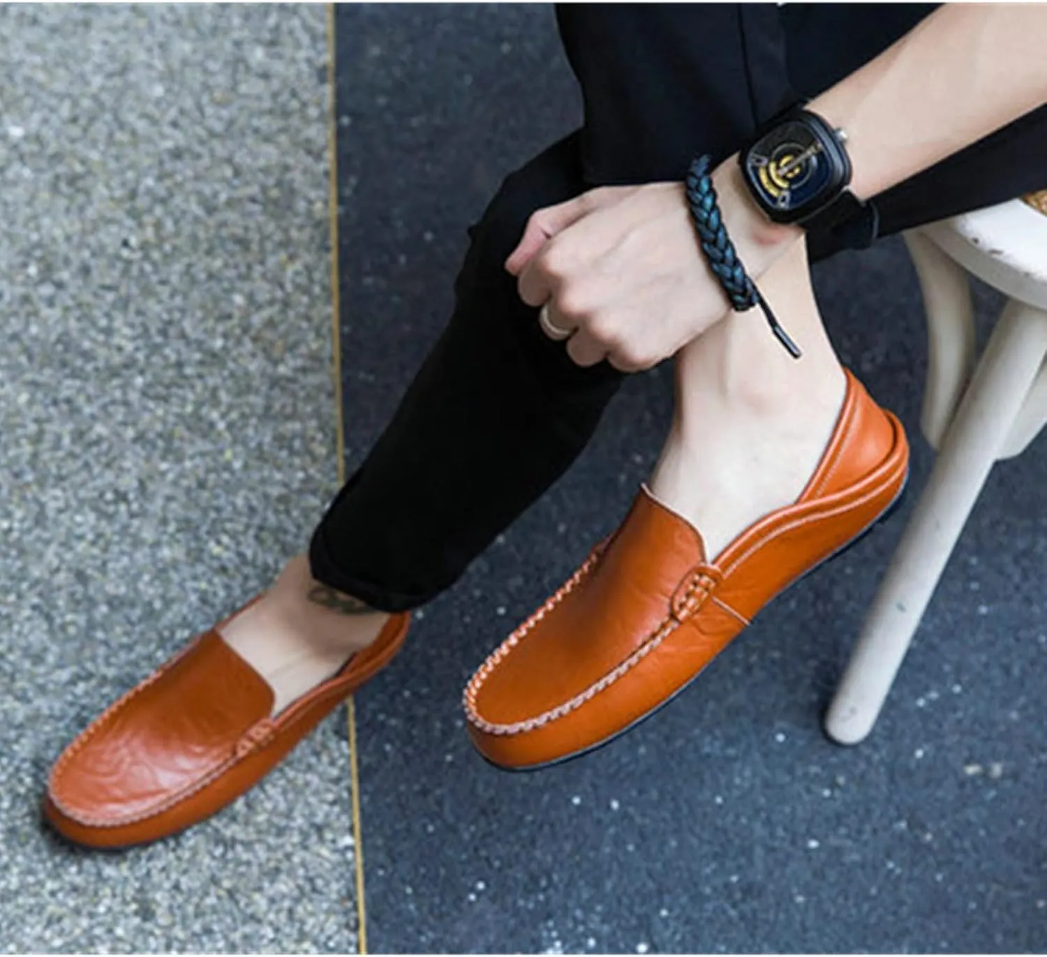 Men's Premium Genuine Leather Casual Slip on Loafers Breathable Driving Shoes Fashion Slipper