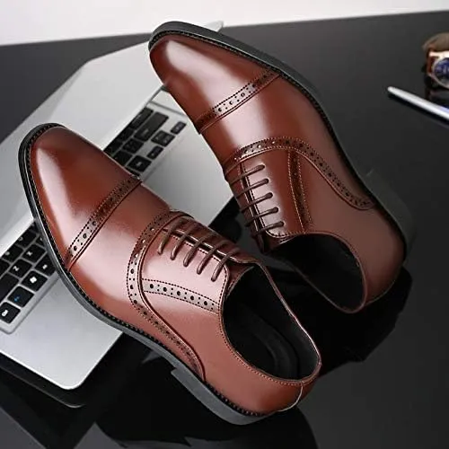 Men's Shiny Leather Lace Up Business Dress Shoes Classic Pointed Toe Comfortable Loafers Shoes for Men