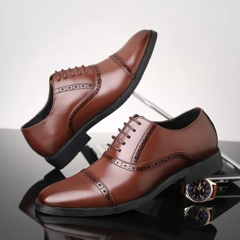 Men's Shiny Leather Lace Up Business Dress Shoes Classic Pointed Toe Comfortable Loafers Shoes for Men