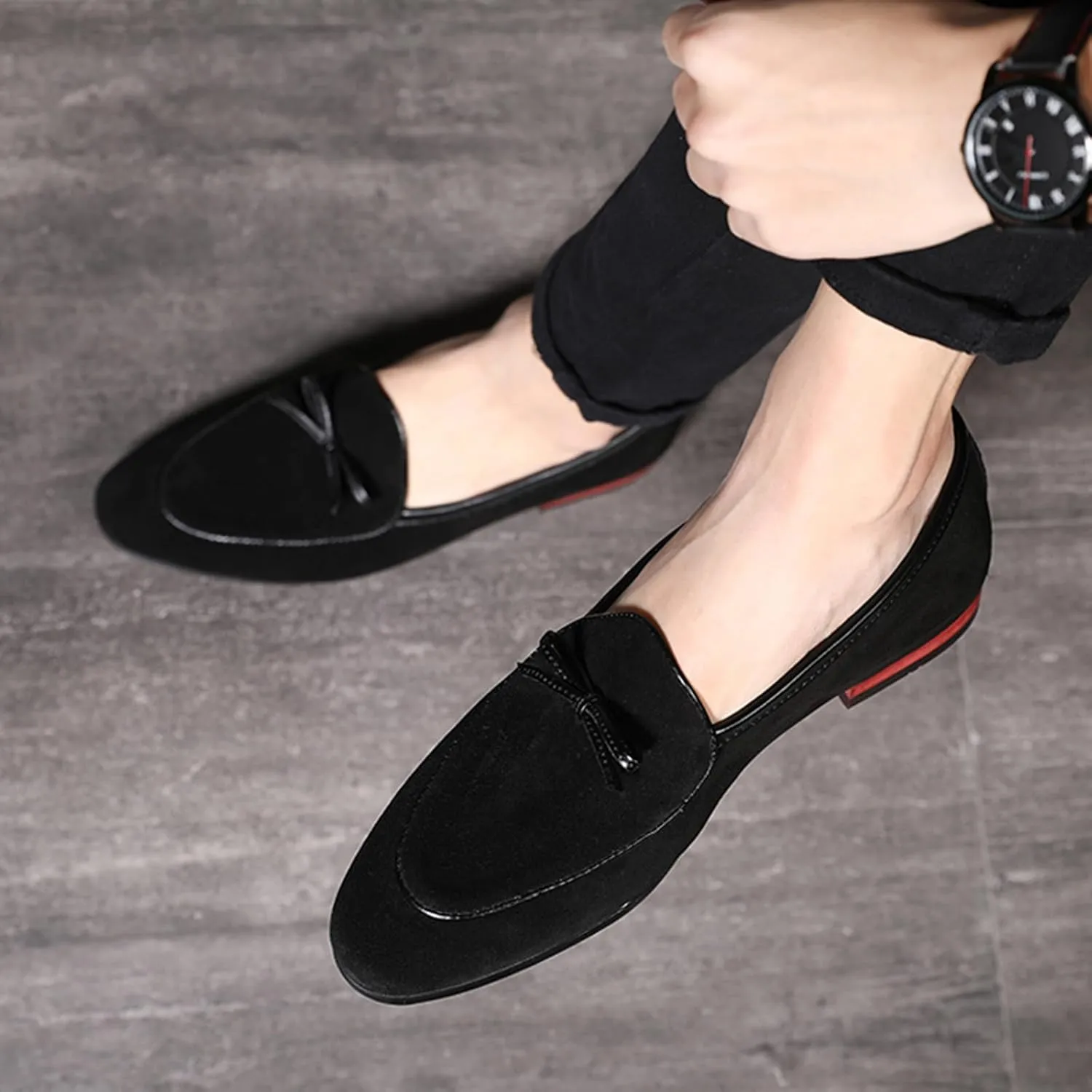 Men's Suede PU Leather Tassel Loafers Cowhide Slip-On Driving Casual Formal Dress Shoes