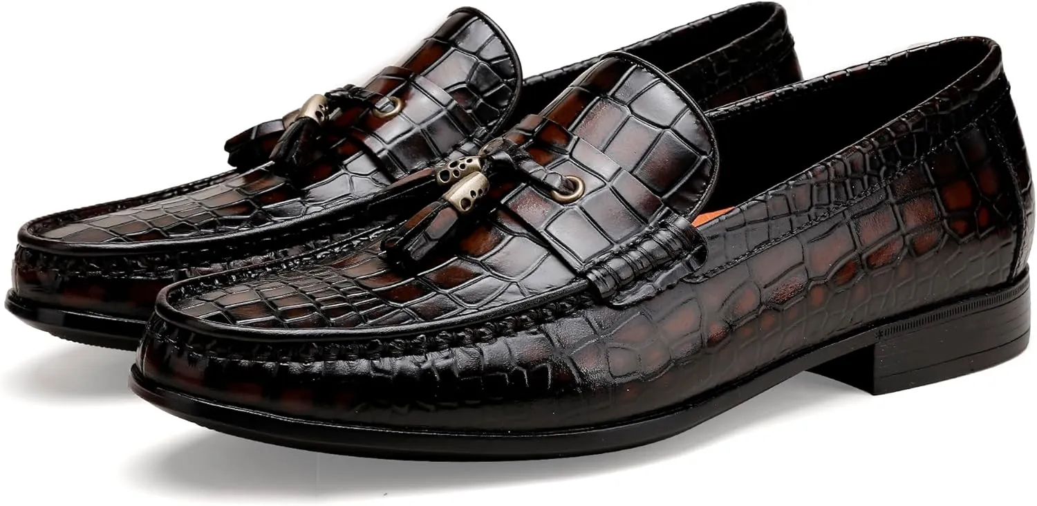 Men's Tassel Loafer, Smooth Leather Penny Loafer Classic Slip-On Tassel Dress Shoes for Mens Wedding Party Casual Shoes