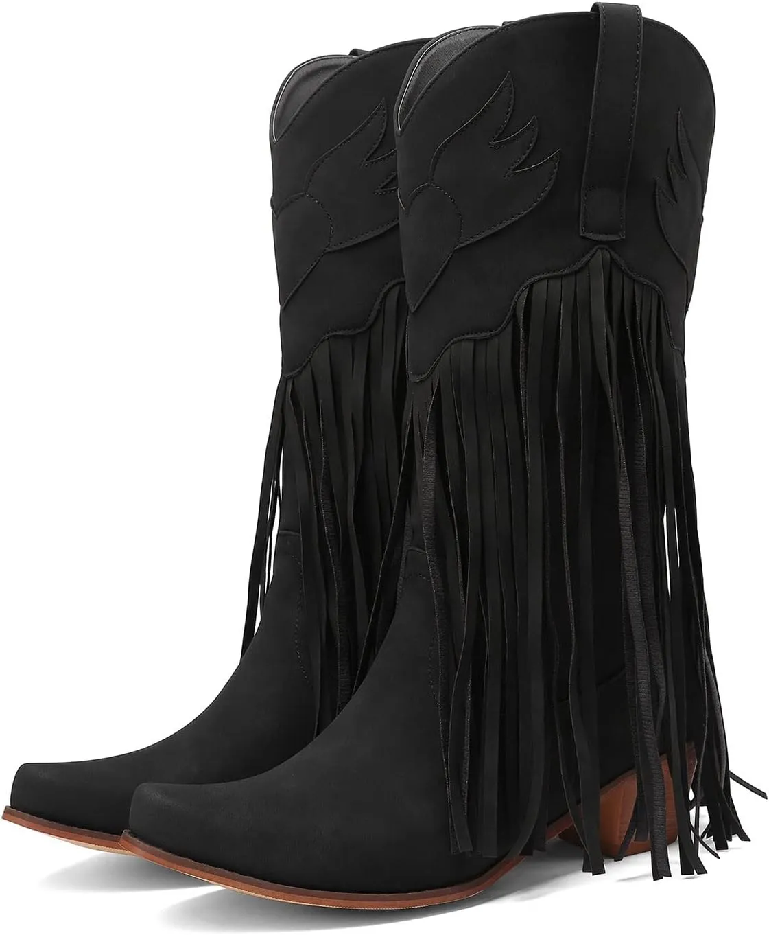 Mid-Calf Boots for Women Fashion Women Mid Calf Boots Cowgirl Tassel Mid Calf Fringe Pointed Toe Chunky Heels Boots