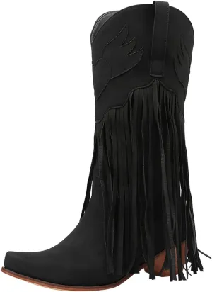 Mid-Calf Boots for Women Fashion Women Mid Calf Boots Cowgirl Tassel Mid Calf Fringe Pointed Toe Chunky Heels Boots