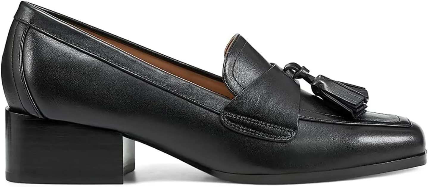 MOOMMO Women Chunky Block High Heel Pumps Square Toe Slip On Loafer Pumps Classic 3 inch High Thick Heel Penny Loafers Oxford Dress Shoes Office Ladies Business Formal Basic 4-11 M US