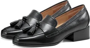 MOOMMO Women Chunky Block High Heel Pumps Square Toe Slip On Loafer Pumps Classic 3 inch High Thick Heel Penny Loafers Oxford Dress Shoes Office Ladies Business Formal Basic 4-11 M US