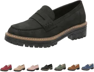 Orthoture-Orthopedic Platform Loafers for Women, Chunky Lug Sole Comfortable Slip on Work Office Business Casual Dress Shoes