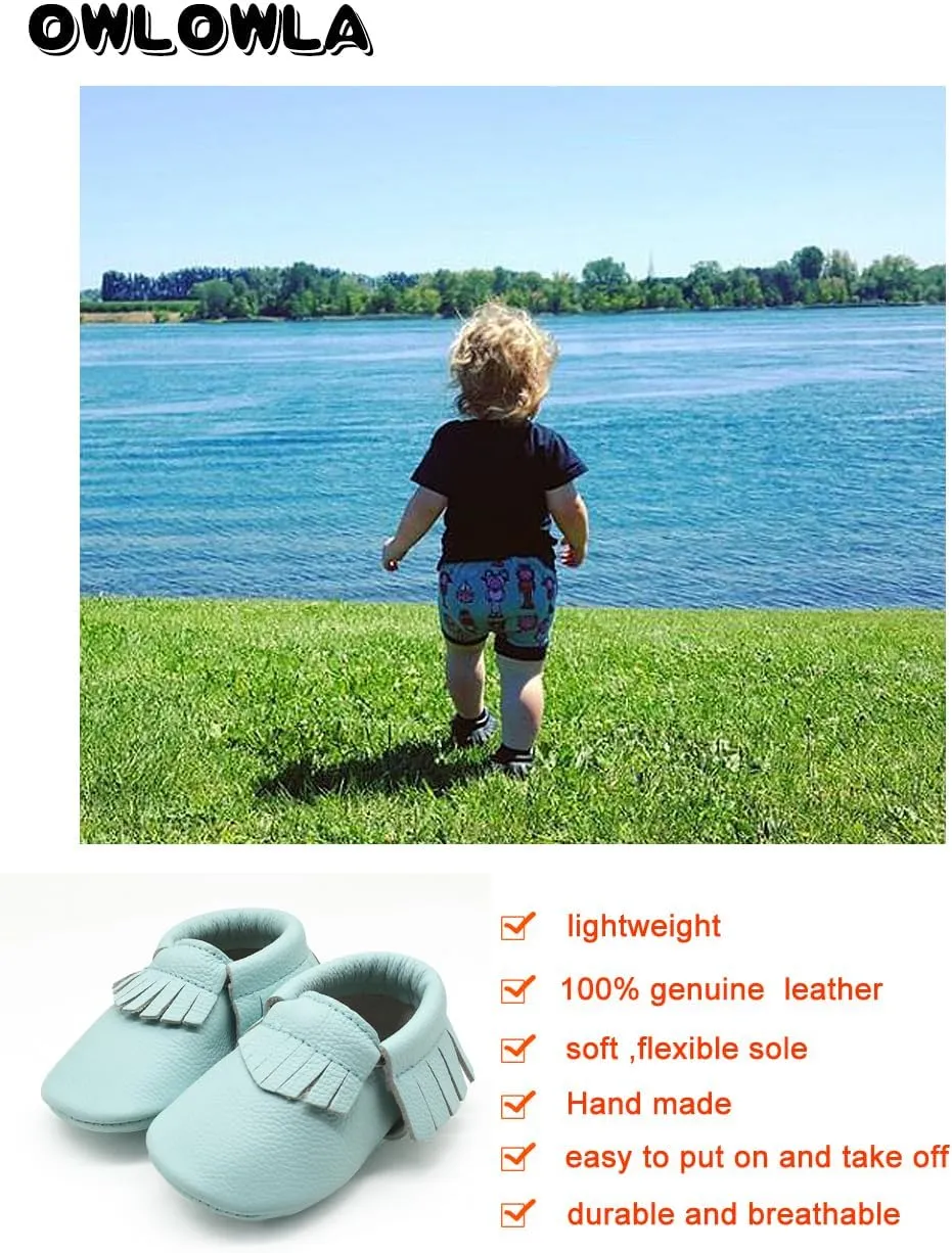 OWLOWLA Baby Moccasins Soft Sole Leather Baby Shoes Infant Toddler Pre-Walker Shoes Baby Boy Girl