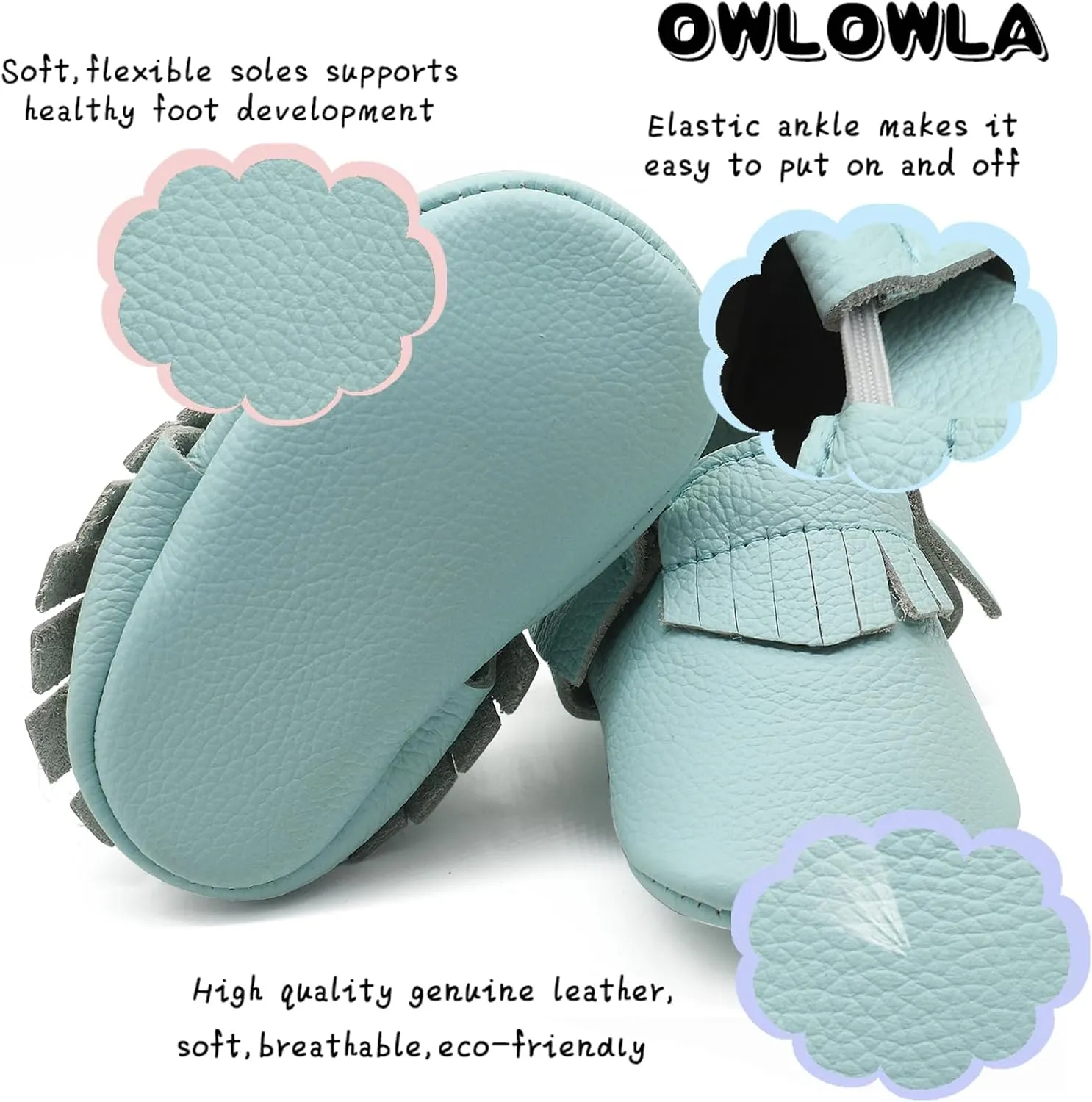 OWLOWLA Baby Moccasins Soft Sole Leather Baby Shoes Infant Toddler Pre-Walker Shoes Baby Boy Girl