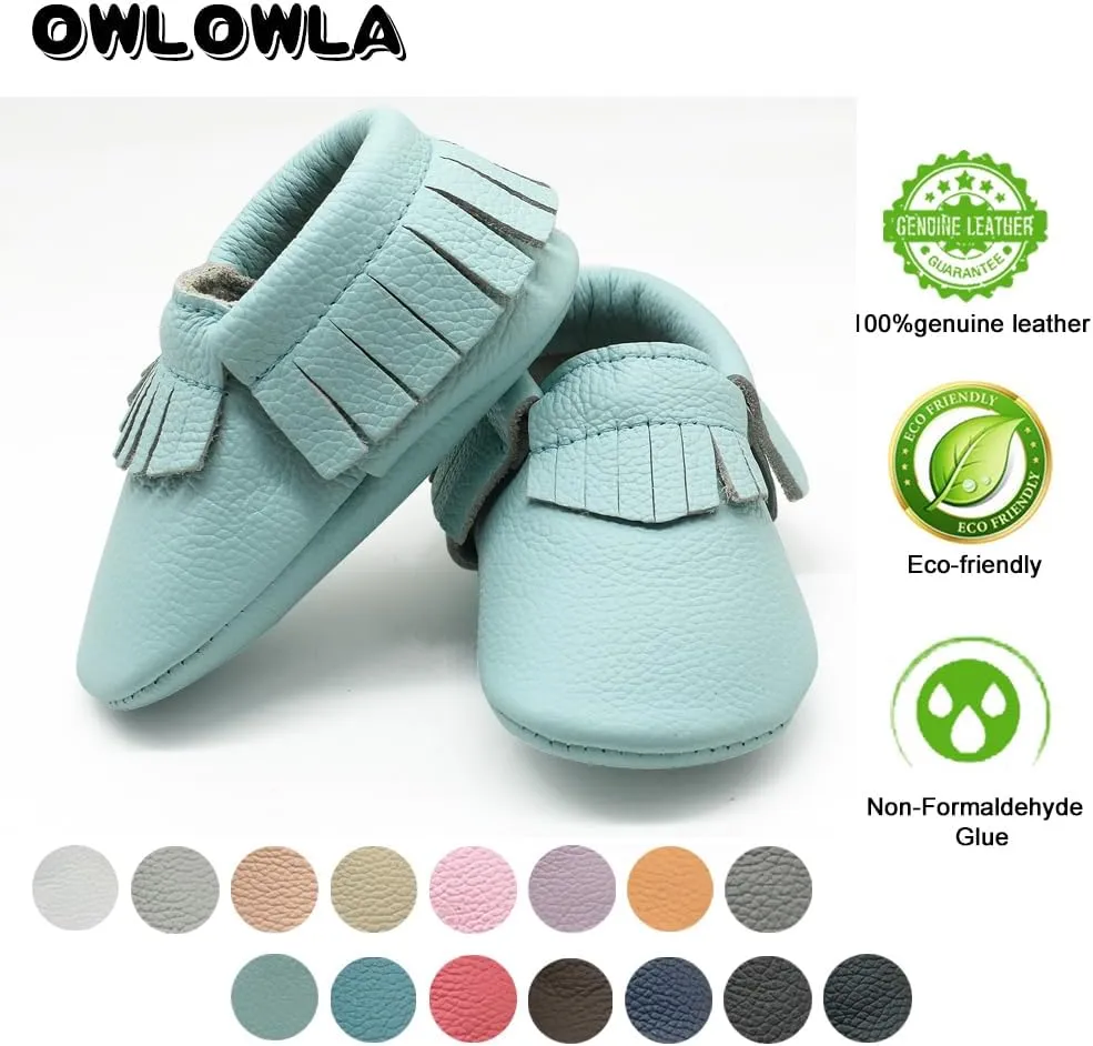 OWLOWLA Baby Moccasins Soft Sole Leather Baby Shoes Infant Toddler Pre-Walker Shoes Baby Boy Girl