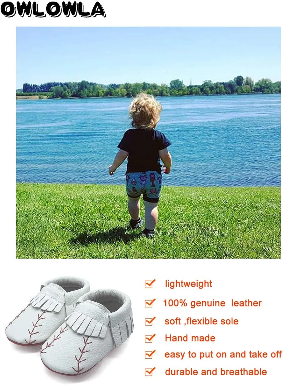 OWLOWLA Baby Moccasins Soft Sole Leather Baby Shoes Infant Toddler Pre-Walker Shoes Baby Boy Girl