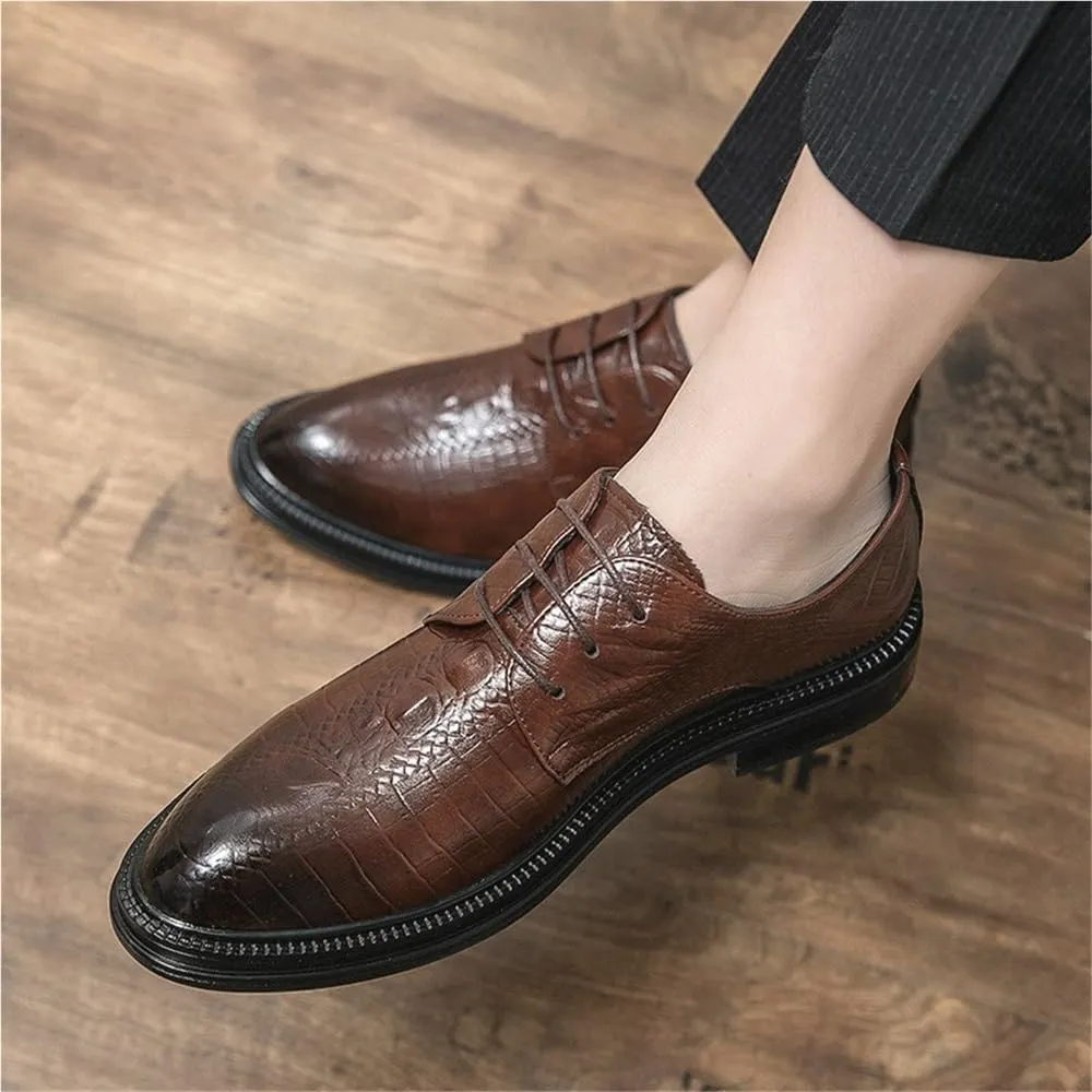 Oxford Dress Shoes for Mens Lace-up Wedding Cap Toe Design French Leather Non Slip Prom