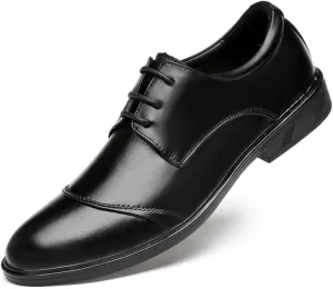 Oxford Shoes for Men Lace Up Round Toe Genuine Leather Cap Toe Derby Shoes Rubber Sole Low Top Anti-Slip Business(7)