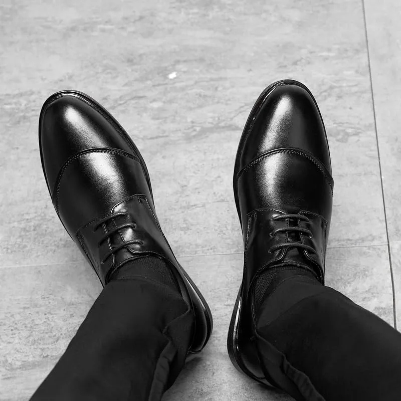 Oxford Shoes for Men Lace Up Round Toe Genuine Leather Cap Toe Derby Shoes Rubber Sole Low Top Anti-Slip Business(7)