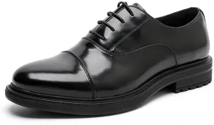 Oxford Shoes for Men Lace Up Round Toe Leather Cap Toe Oxford Shoes Block Heel Anti-Slip Non Slip Rubber Sole Low Top Wedding
