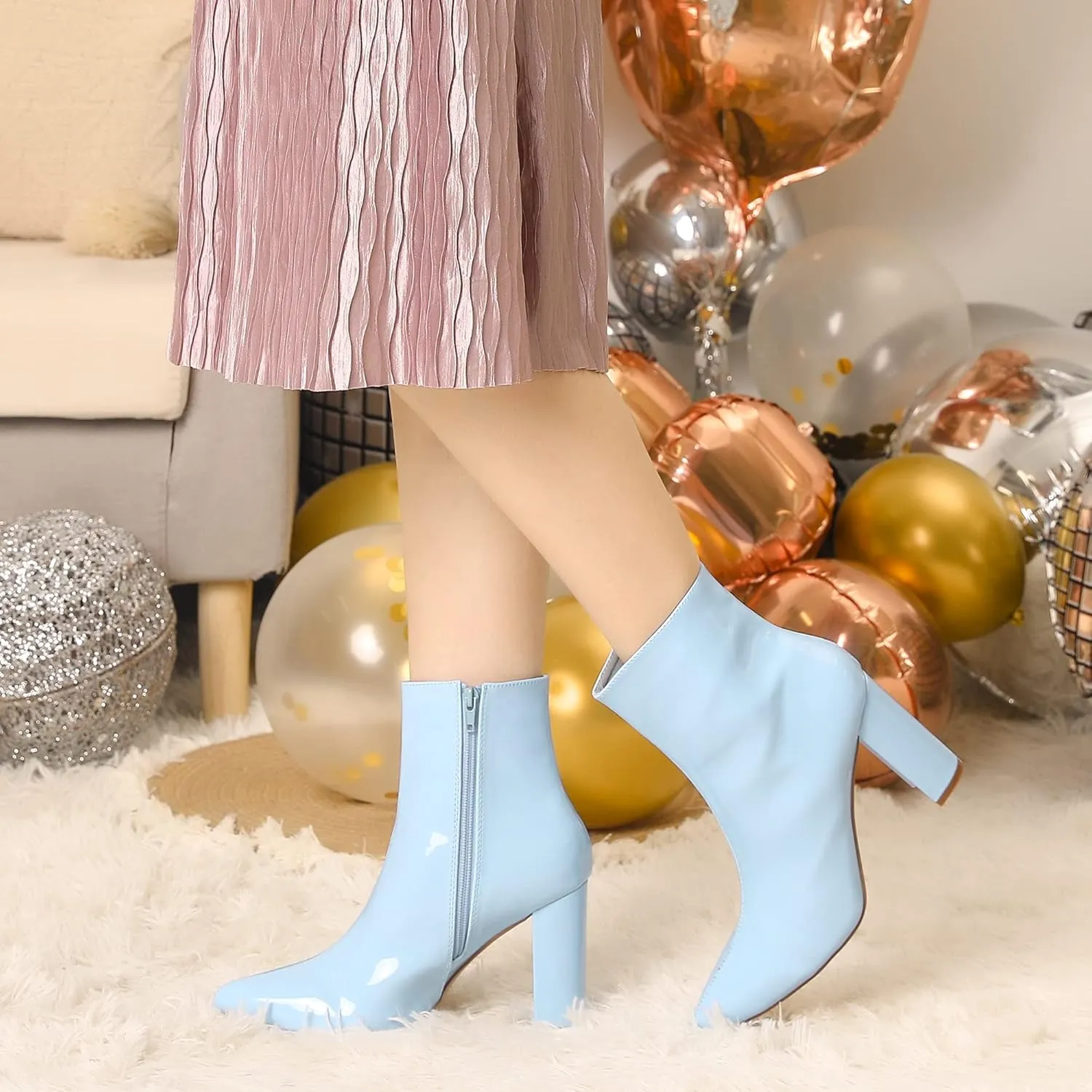 Perphy Pointed Toe Side Zip Chunky Heel Ankle Boots for Women