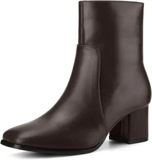 Perphy Square Toe Side Zip Chunky Heel Ankle Boots for Women