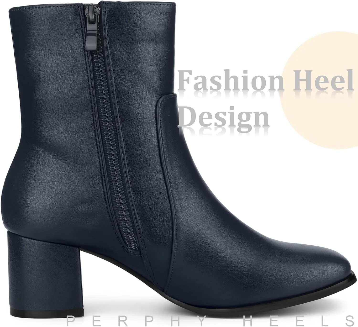 Perphy Square Toe Side Zip Chunky Heel Ankle Boots for Women
