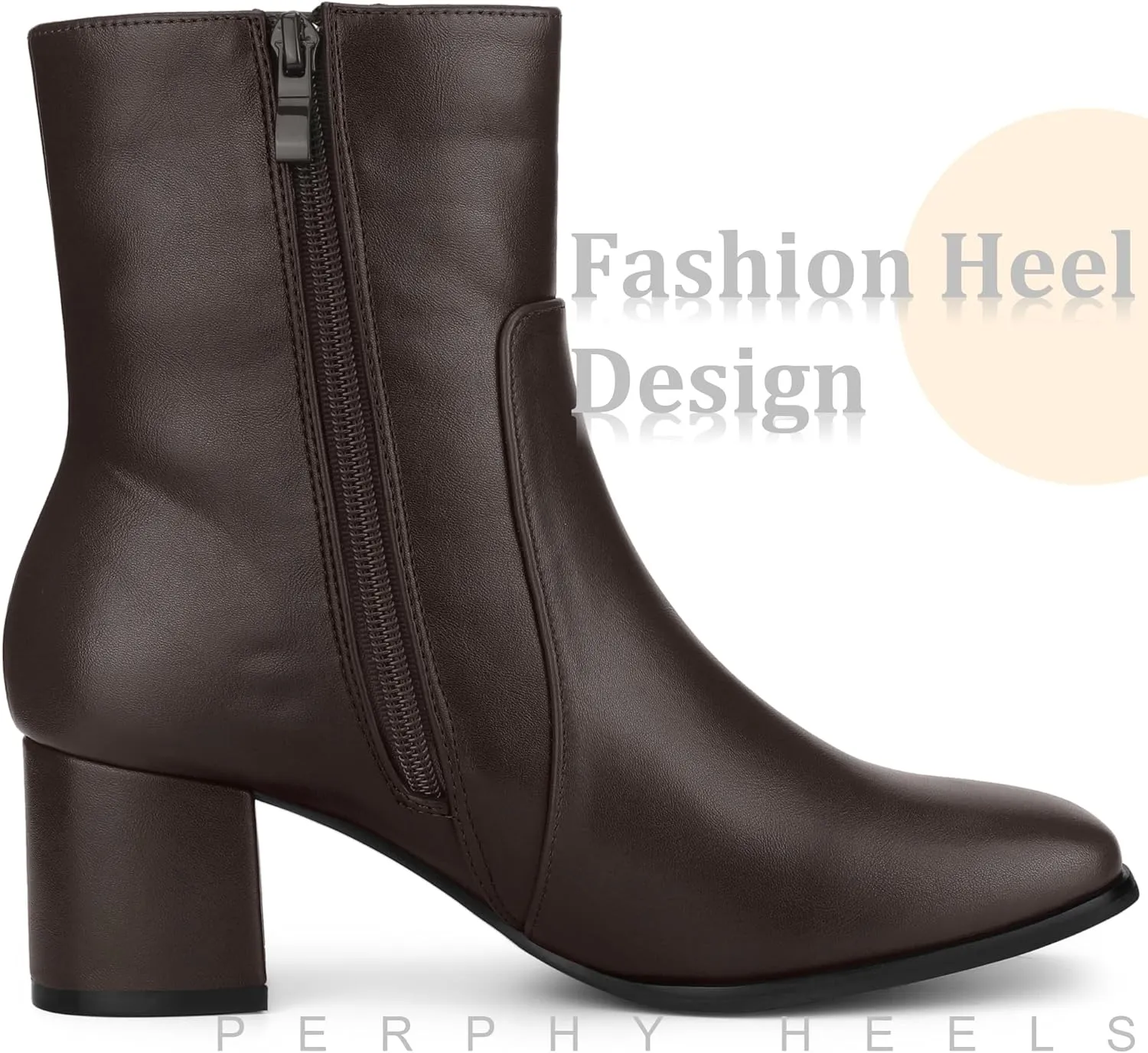 Perphy Square Toe Side Zip Chunky Heel Ankle Boots for Women