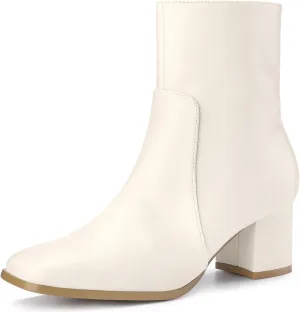 Perphy Square Toe Side Zip Chunky Heel Ankle Boots for Women