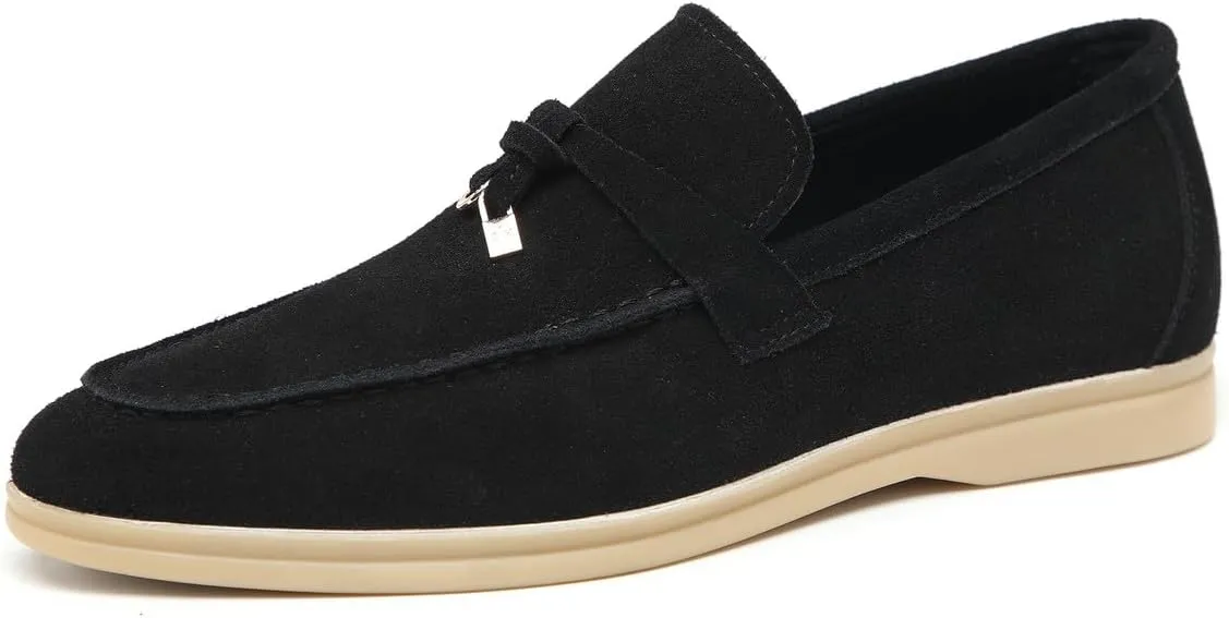 Santimon Men's Calf Leather Tassel Loafers, Gold-Tone Lock Decor, Moccasin Slip-On Driving Shoes