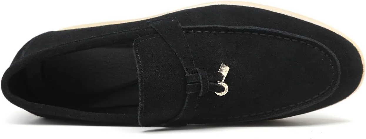 Santimon Men's Calf Leather Tassel Loafers, Gold-Tone Lock Decor, Moccasin Slip-On Driving Shoes