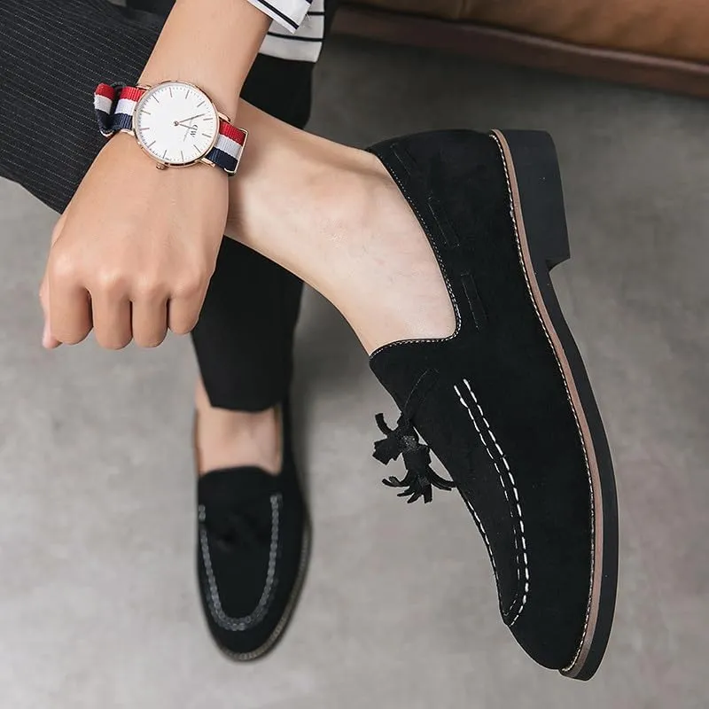 Santimon Men's Vintage Loafers for Men Tassel Loafers Slip-on Moccasin Loafer Casual Suede Leather Driving Loafers