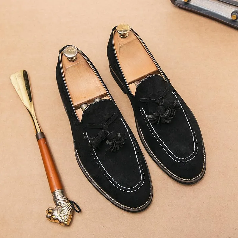 Santimon Men's Vintage Loafers for Men Tassel Loafers Slip-on Moccasin Loafer Casual Suede Leather Driving Loafers