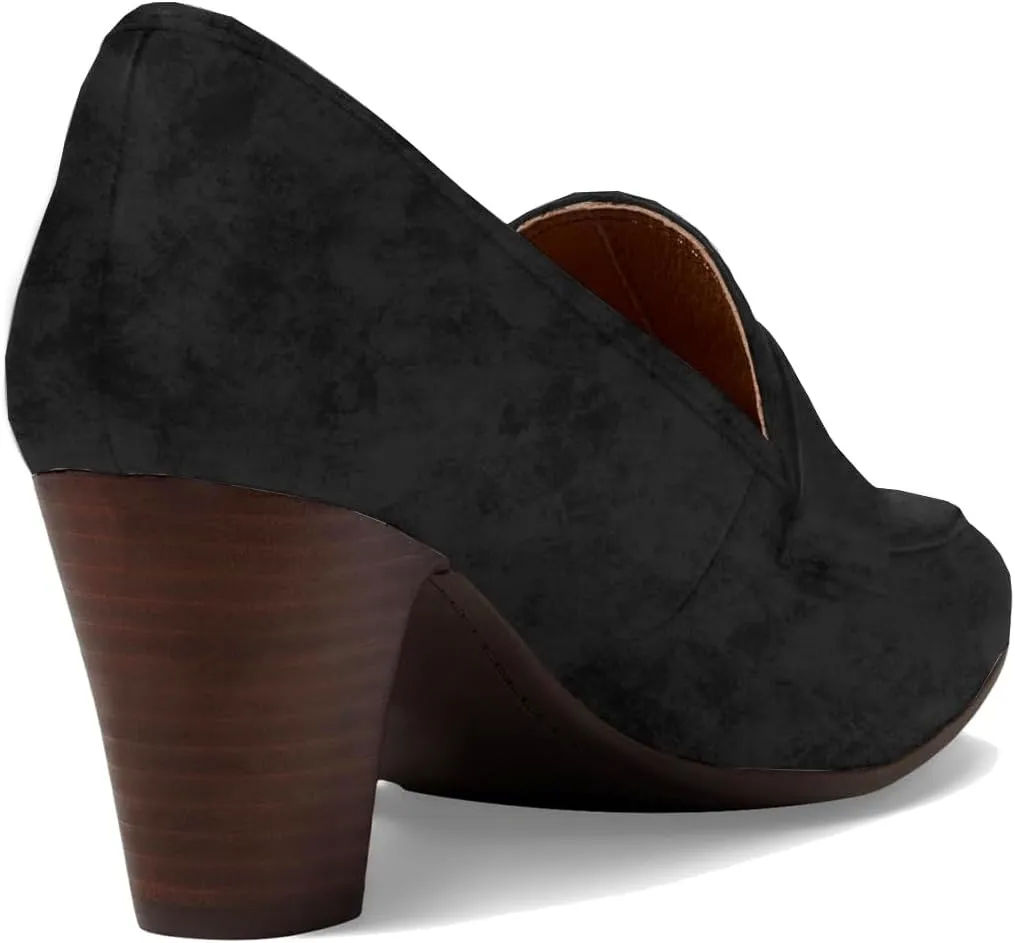 SHODENSE Women Chunky Kitten Heel Pumps Shoes Round Closed Toe Slip On Suede Penny Loafers Mid Block Heels Dress Loafer Matte Almond Toe Comfort Oxford Shoes Office Work Classic Elegant 4-11 M US