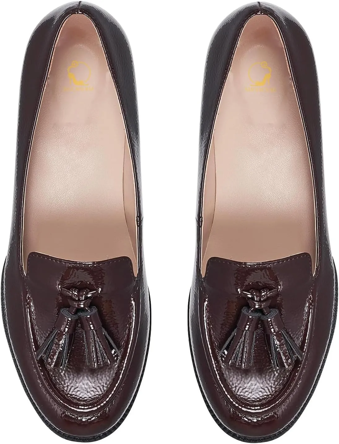 SHODENSE Women Tassel Loafers Round Toe Slip On Chunky Heel Loafer Shoes Fringe Patent 1 inch Low Heel Dress Shoes with Tassels Loafer Flats Office Casual Walking Driver Loafers Comfy 4-11 M US